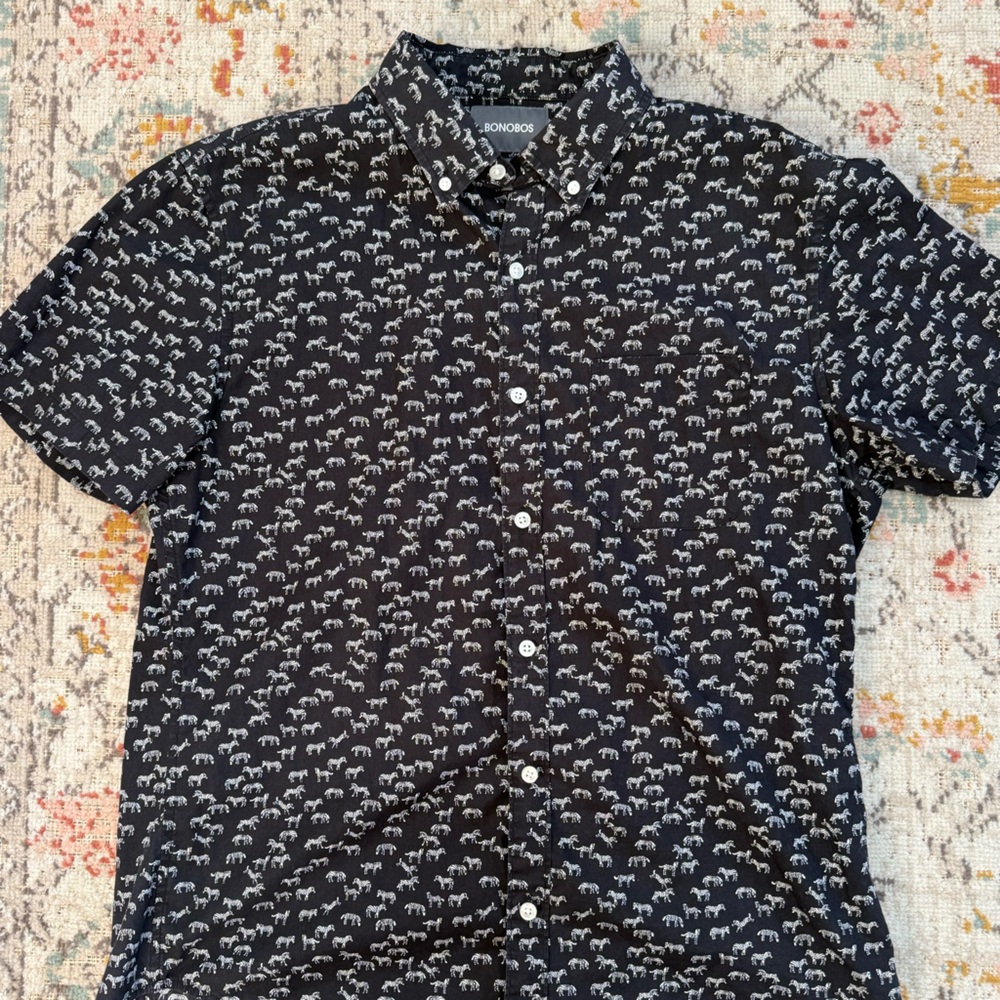 Bonobos Black Shirt with White Animal Print